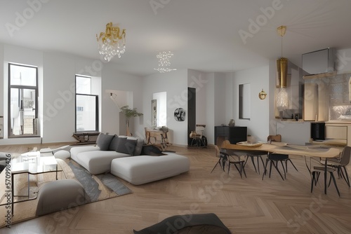 Loft apartment with stylish gold decorations - generative ai