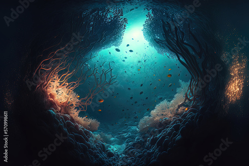 Underwater deep-sea gorge. ...