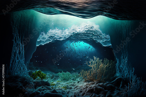 Underwater deep-sea gorge. ...
