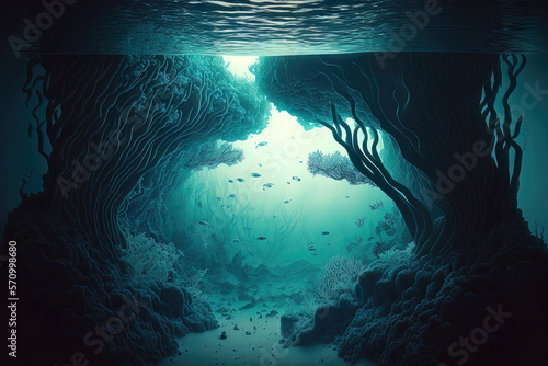 Underwater deep-sea gorge. ...