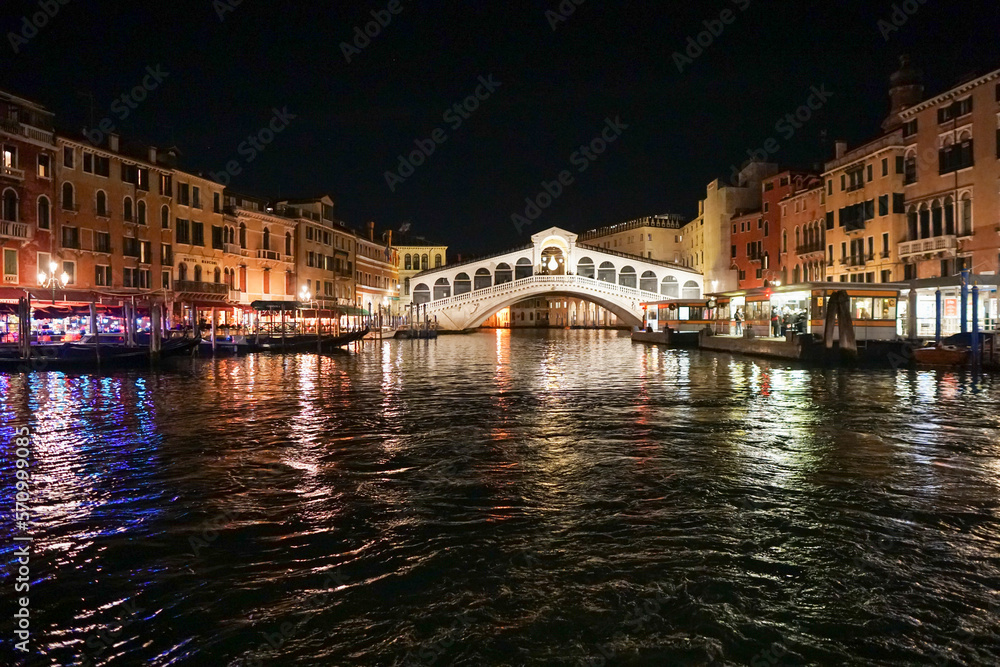 Venice Veneto Ialy on January 10, 2022 night Grand Canal