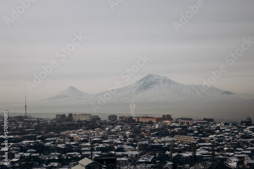 Mount Ararat on the background of the city of Yerevan