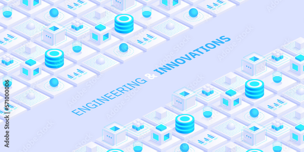 Abstract digital geometric tech elements. Digital data concept with energy glowing elements composition. Engineering and innovations design. Vector isometric shapes trendy background. Abstract digital geometric tech elements. Digital data concept with energy glowing elements composition. Engineering and innovations design. Vector isometric shapes trendy background.