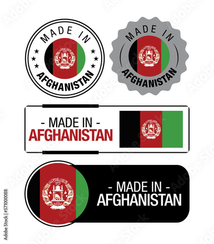 Set of Made in Afghanistan labels  logo  Afghanistan Flag  Afghanistan Product Emblem