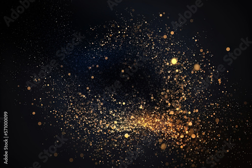Magical neon background with bokeh and tiny particles, explosion and swirl of sparkles and confetti. Abstract dark background. AI