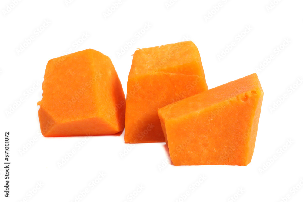 Sliced pumpkin chunks isolated on white Sliced pumpkin chunks isolated on white