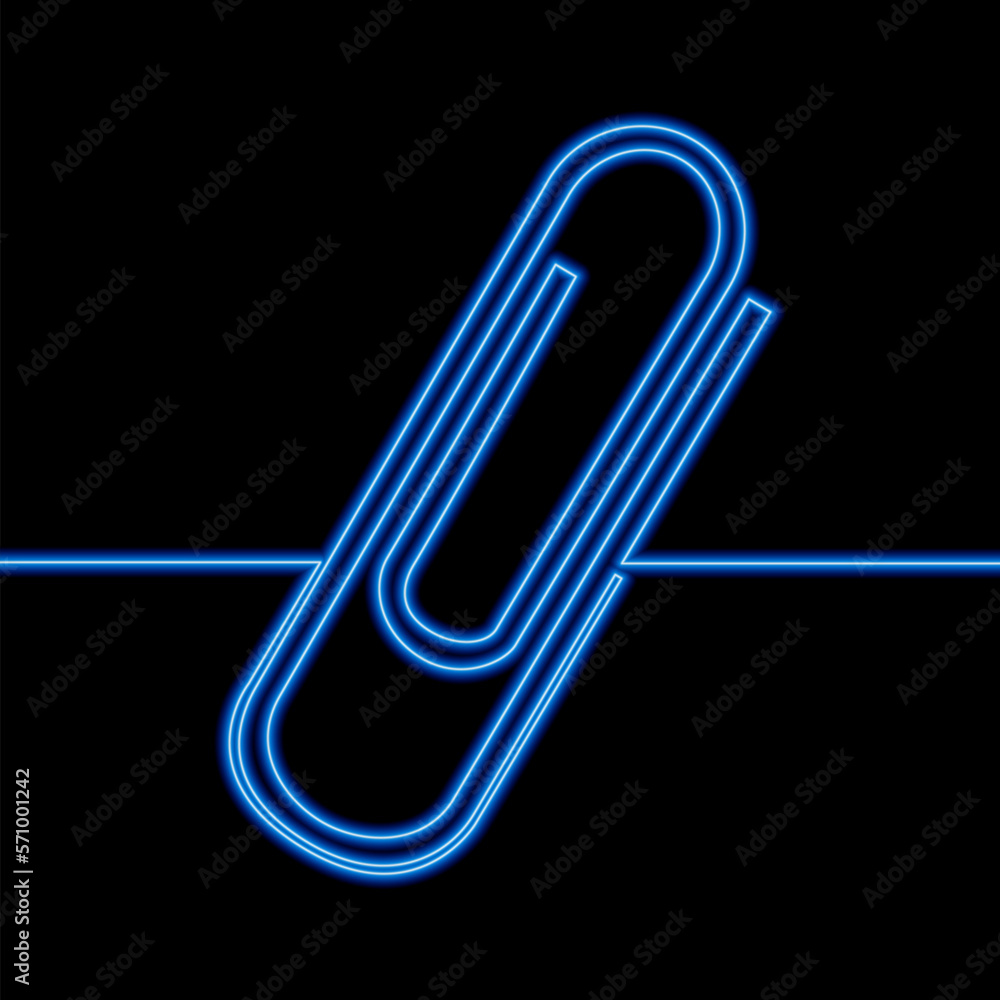 Continuous line drawing paper clip icon neon glow vector illustration concept Continuous line drawing paper clip icon neon glow vector illustration concept