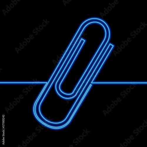 Continuous line drawing paper clip icon neon glow vector illustration concept