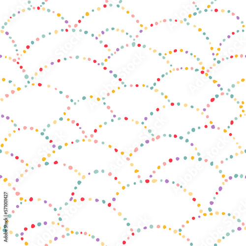 Funny Colorful Seamless Pattern with Confetti Waves. Decorative Carnival Background. Holiday Textured Bg