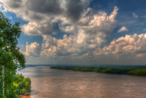 Mississippi River Overview at Trail of Tears State Park. Beautiful clouds above a bend in the river.
