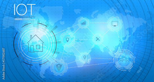 The building consists of numbers and is connected by icons of household smart devices. Intelligent home management system. Smart Home technology. 