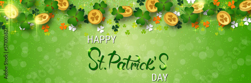 St.Patrick's Day vector banner template. Elegant background with colorful clover leaves