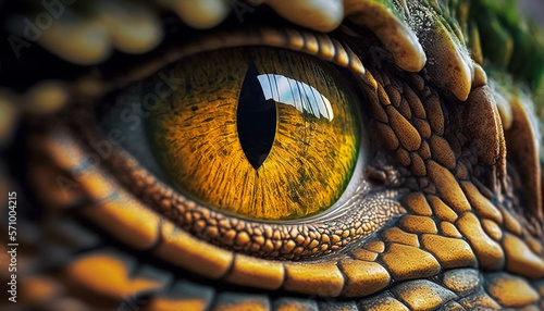 extreme close-up on dinosaur's eye. Generative AI © nadunprabodana