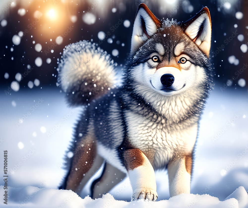 Puppy on Snow, Generative AI Illustration Puppy on Snow, Generative AI Illustration
