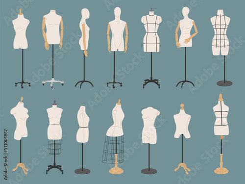 Dummies collection. Tailor models template for fashion dresses recent vector dummies set isolated