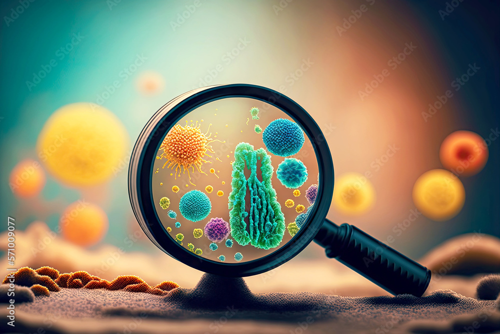 microscopic with microscope bacteria in the cabin on blurry background