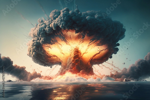 Papier peint Explosion on water ocean sea flames