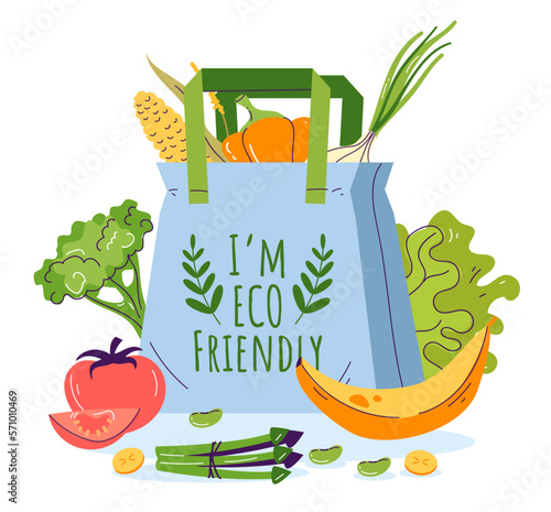 Food bag environment recycle eco grocery market vegetable paper concept. Vector graphic design illustration

