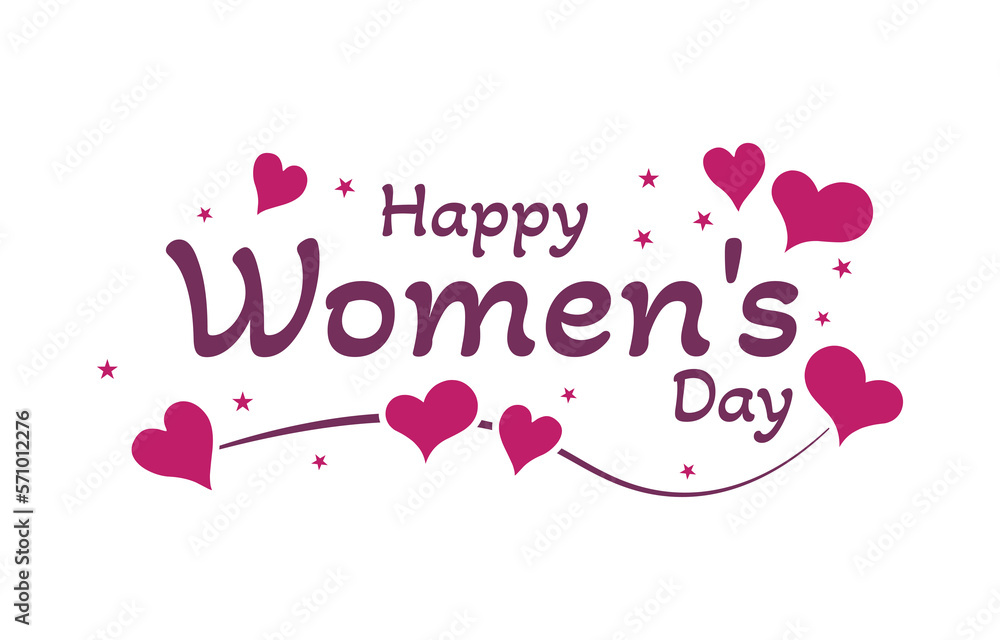 happy women's day lettering with hearts and stars 