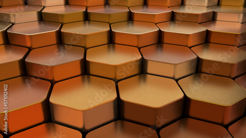 Luxury  3D Hexagonal Satin Background in Rich Brown Tones. 3d render illustration.