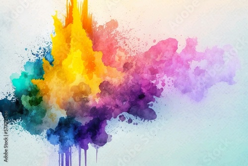 Expressive abstract watercolor stain with splashes and drops of multicolor. Lantern design for banners and flyers. ai generated.