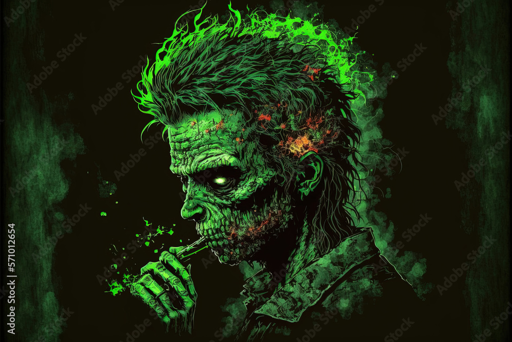 Weed leaf zombie head monster for t-shirt, stickers and label designs, poster, greeting cards advertising business company or brands, Generative AI Weed leaf zombie head monster for t-shirt, stickers and label designs, poster, greeting cards advertising business company or brands, Generative AI