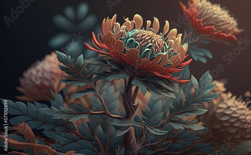 Flower on a plant, close-up 3D detailed painting © DanChik