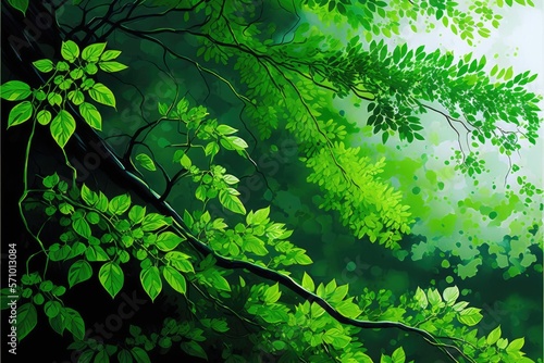 Background of tree branches with leaves