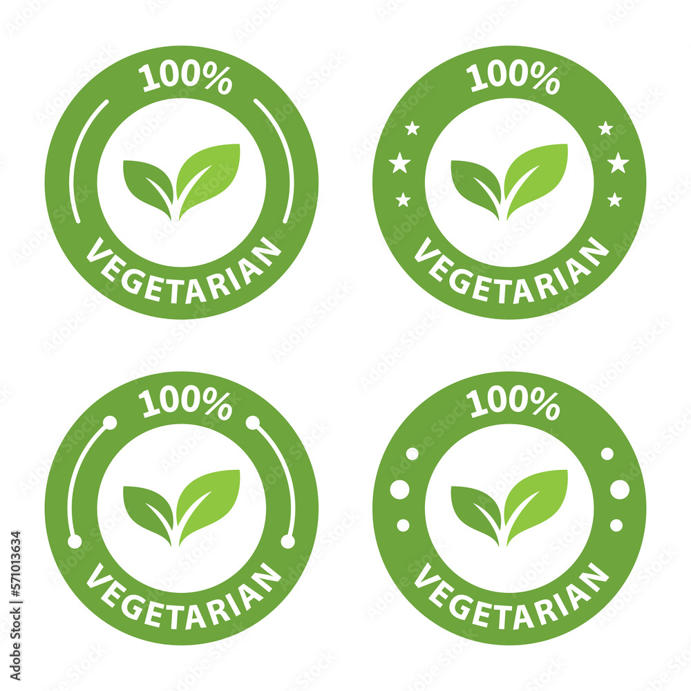 100% Vegetarian round icons set. Vegan food sign with leaves. Logo. Tag for cafe restaurants packaging design. Bio, Organic Logo and Badges, Label. Vegan food diet icon, bio and healthy food. Vector 100% Vegetarian round icons set. Vegan food sign with leaves. Logo. Tag for cafe restaurants packaging design. Bio, Organic Logo and Badges, Label. Vegan food diet icon, bio and healthy food. Vector