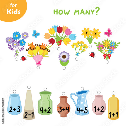 Educational games for children. solve the signs of combining flowers with vases