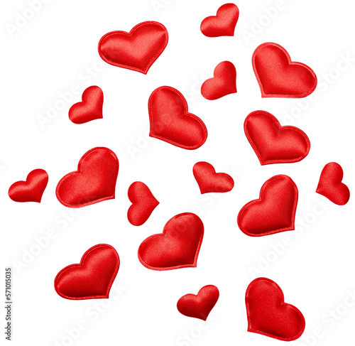 Valentines day background with red heart cut outs. Red hearts isolated on  transparent background.