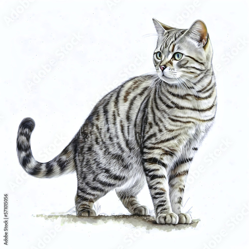    Generative AI    American Shorthair Cat digital illustration.