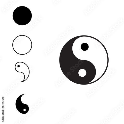 Yin and yang together and separate symbols on white background 