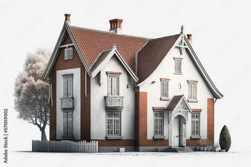 Classic family house isolated white. Generative AI