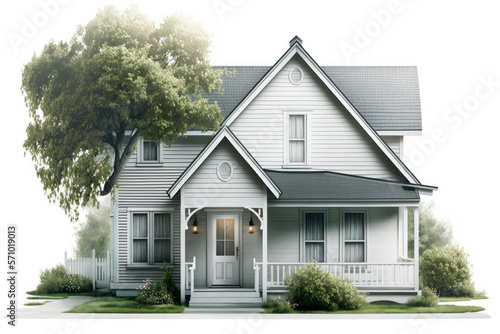 Classic family house isolated white. Generative AI © Farnaces