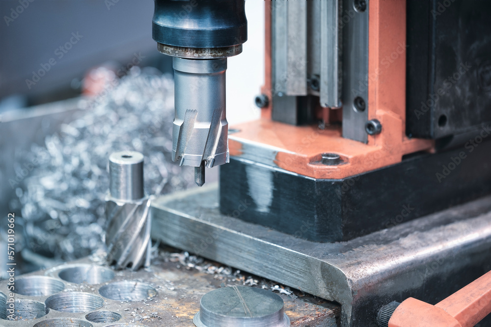 Industrial metalworking cutting process by milling cutter, Industrial concept Industrial metalworking cutting process by milling cutter, Industrial concept