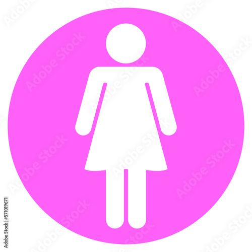 Female icon. Girl WC symbol. Lady toilet sign. Woman user avatar. Flat icon in pink circle isolated on white background. Vector element