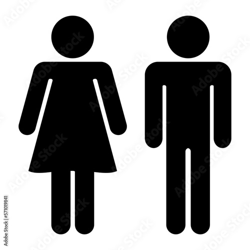 Icon toilet. Restroom sign. Male and female bathroom sign. Black abstract symbols of man and women in flat style isolated on white background. Vector illustration.