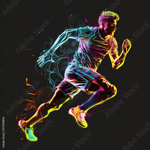 Soccer Player Playing neon colors. Illustration AI Generative