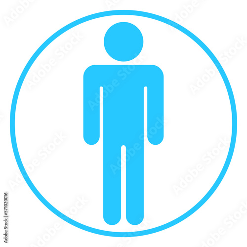 Blue male icon. Boy WC symbol. Gentleman toilet sign. Man user avatar. Flat icon in circle isolated on white background. Vector element
