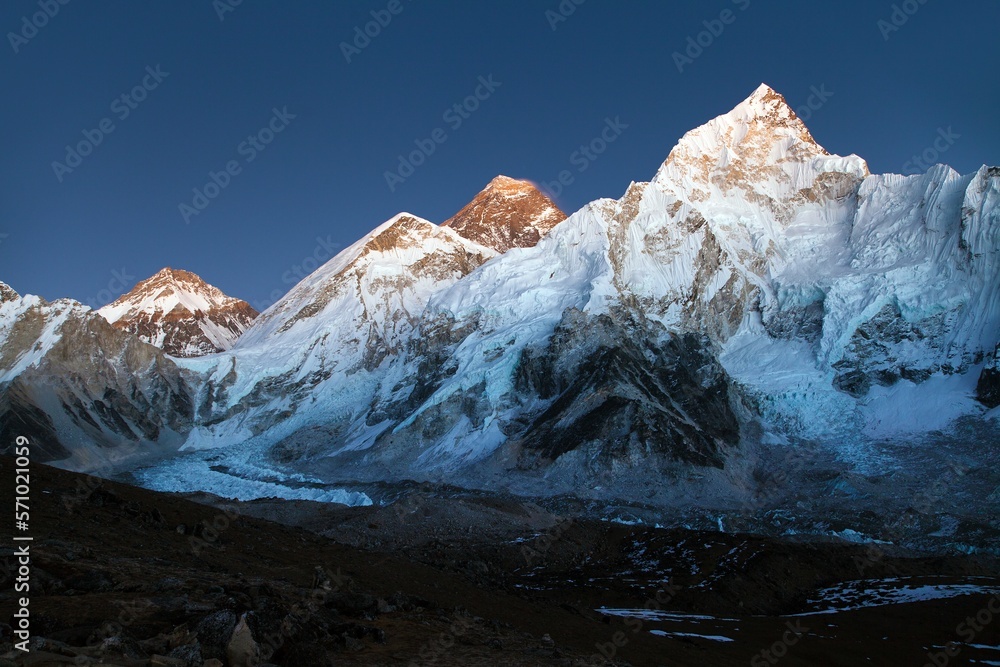 nightly view of Everest and Nuptse from Kala Patthar