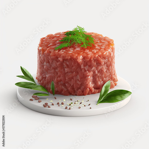 Beef tatar on white background. generative AI photo