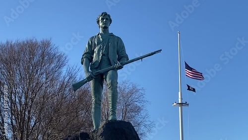 The famous statue of the Revolutionary War minuteman stands tall on Lexington Green. It is here the Revolutionary War started in 1775.
 photo