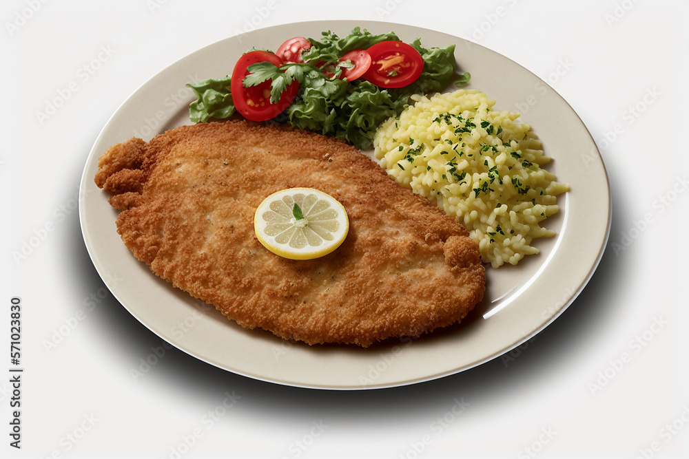 Schnitzel on white background. generative AI Schnitzel on white background. generative AI