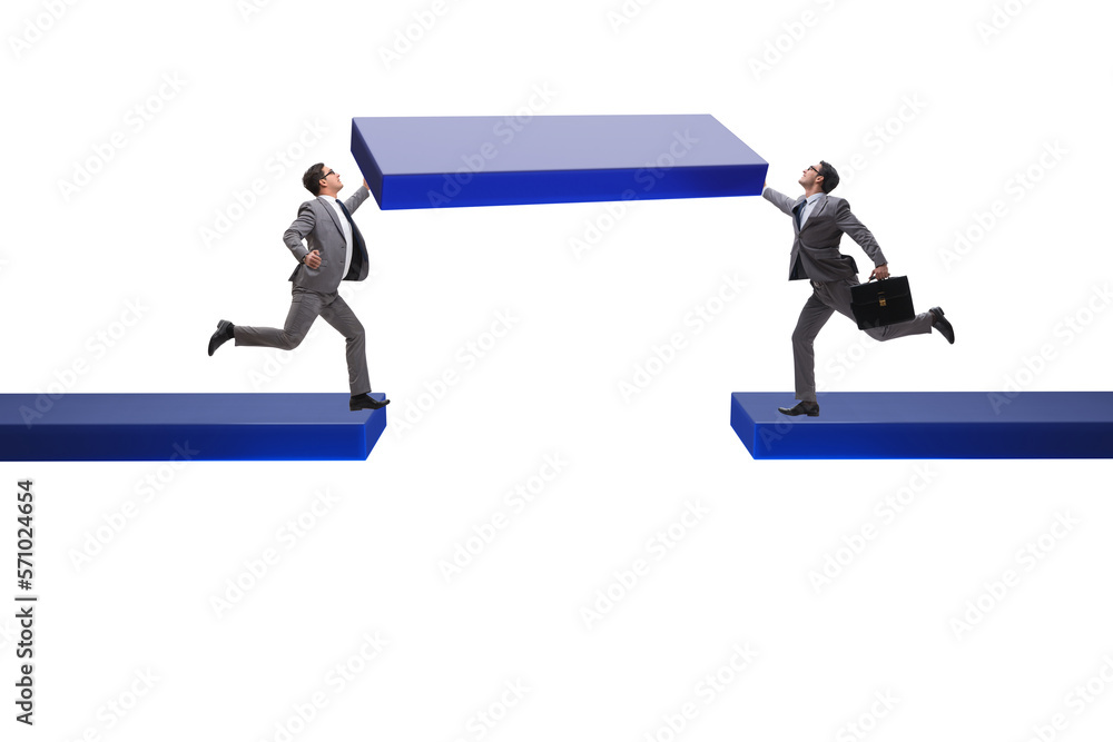 Concept of teamwork with bridge being built Concept of teamwork with bridge being built