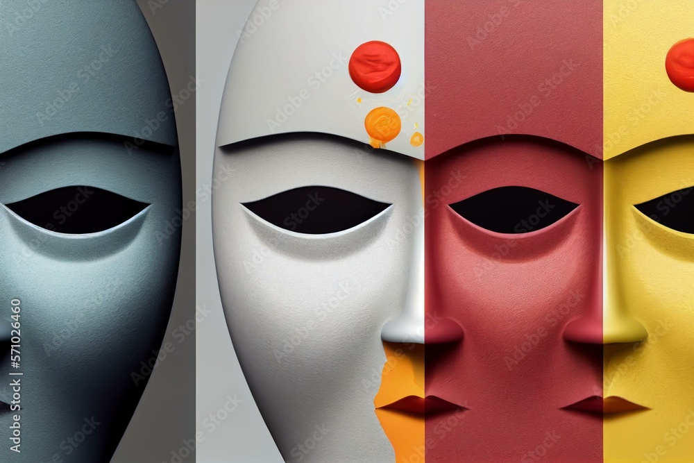 Smiling face made of pain, concept of Masks of Emotion and Duality of