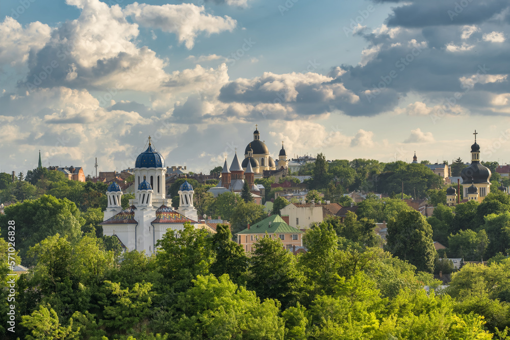 Chernivtsi cityscape in summer, Ukraine.