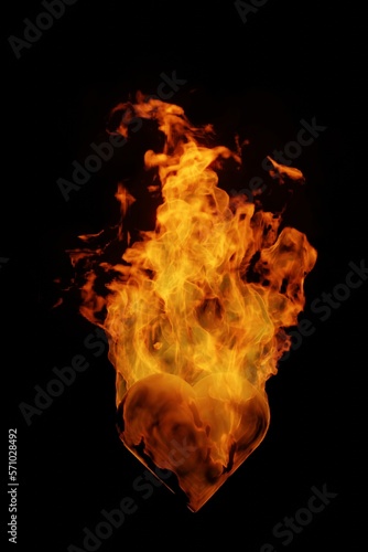 The heart is burning with a bright flame on a black background, unrequited love, hot passion, concept for Valentine's day, 3d rendering