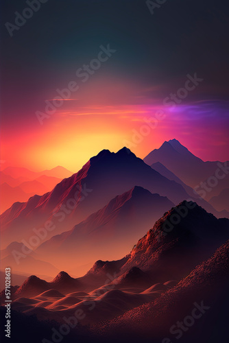 Misty mountains sunset. Landscape. Generative AI