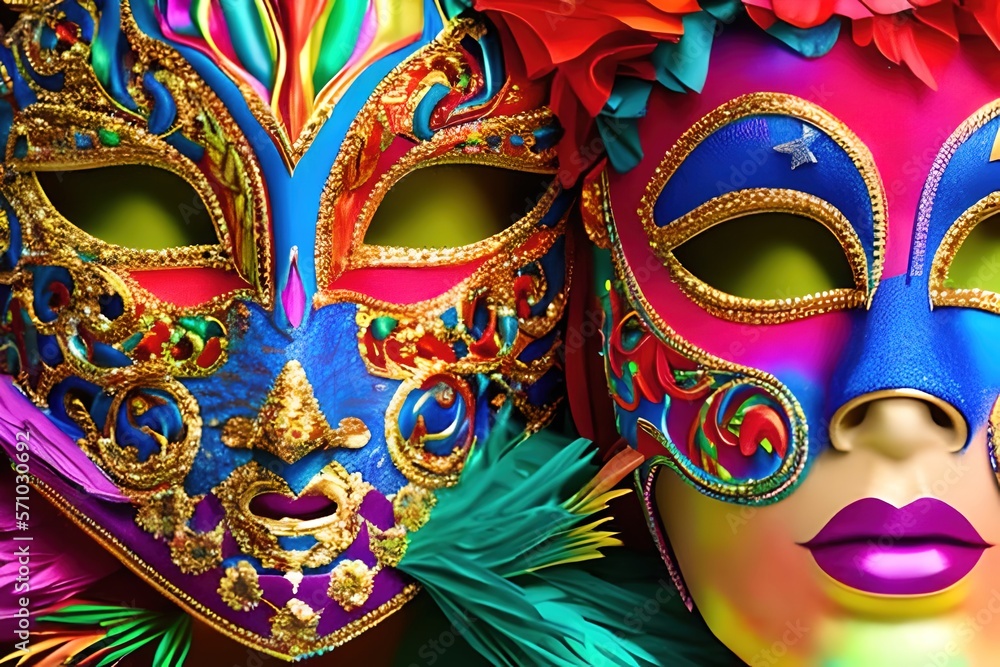 Ornate carnival mask close up. Concept Festive face mask for carnival celebration. Generative Ai